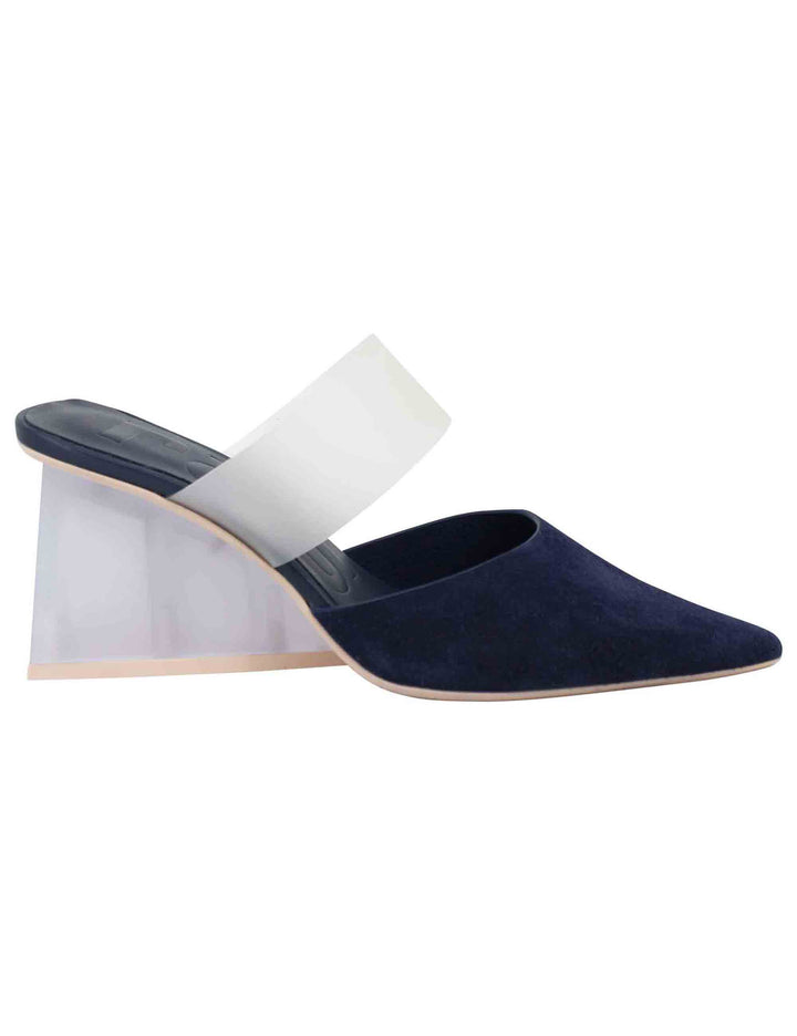 Spatarella Sabot donna in camoscio blu con tacco alto e punta a punta