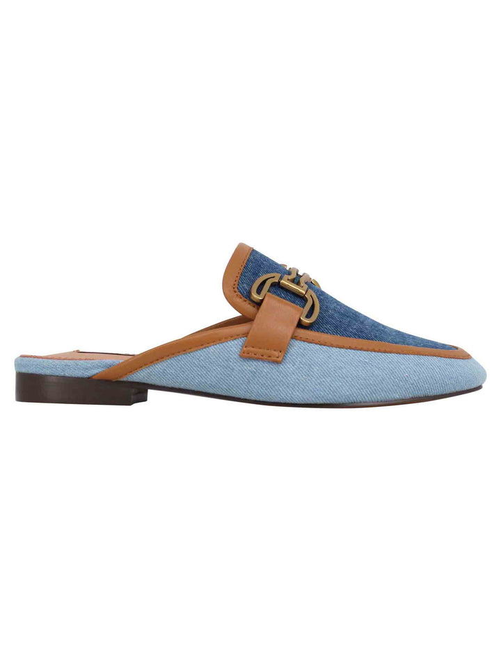 Spatarella Sabot Donna In Canvas Blu Con Morsetto Brunito E Tacco Basso Vela