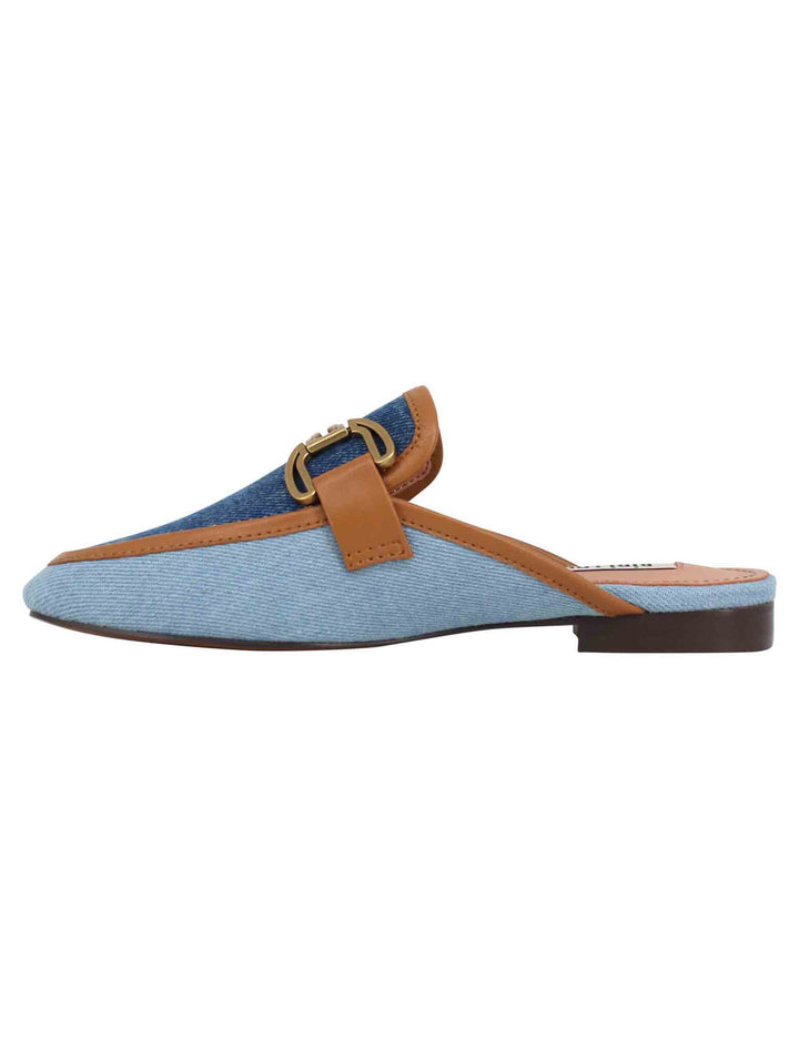 Spatarella Sabot Donna In Canvas Blu Con Morsetto Brunito E Tacco Basso Vela