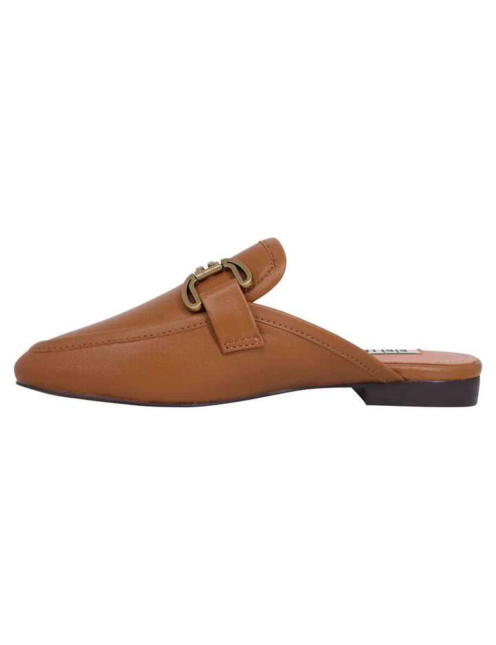 Spatarella Sabot Donna In Pelle Cuoio Con Morsetto Brunito E Tacco Basso Vela