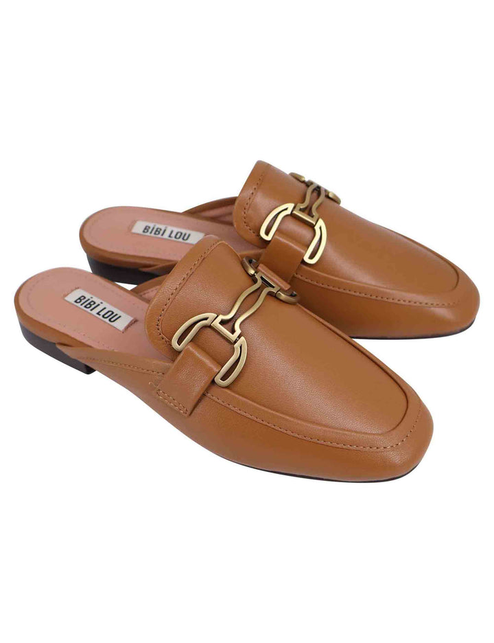 Spatarella Sabot Donna In Pelle Cuoio Con Morsetto Brunito E Tacco Basso Vela