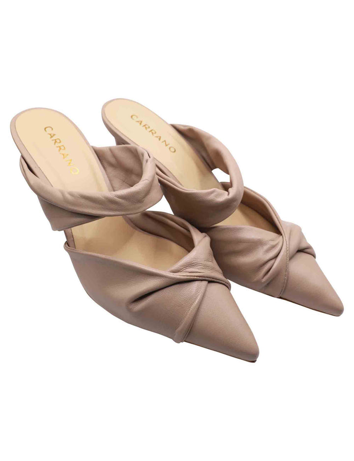 Spatarella Sabot Donna In Pelle Taupe Con Fascia Sul Collo Piede E Punta A Punta