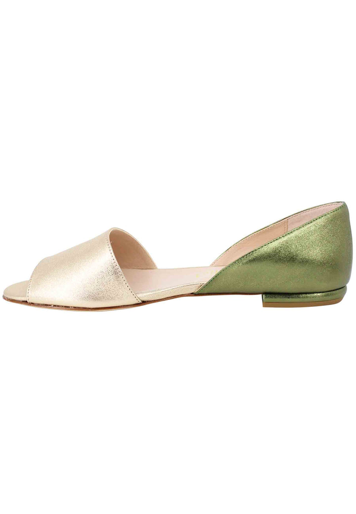 Spatarella Sandali Bassi Donna Bicolore In Pelle Oro E Verde