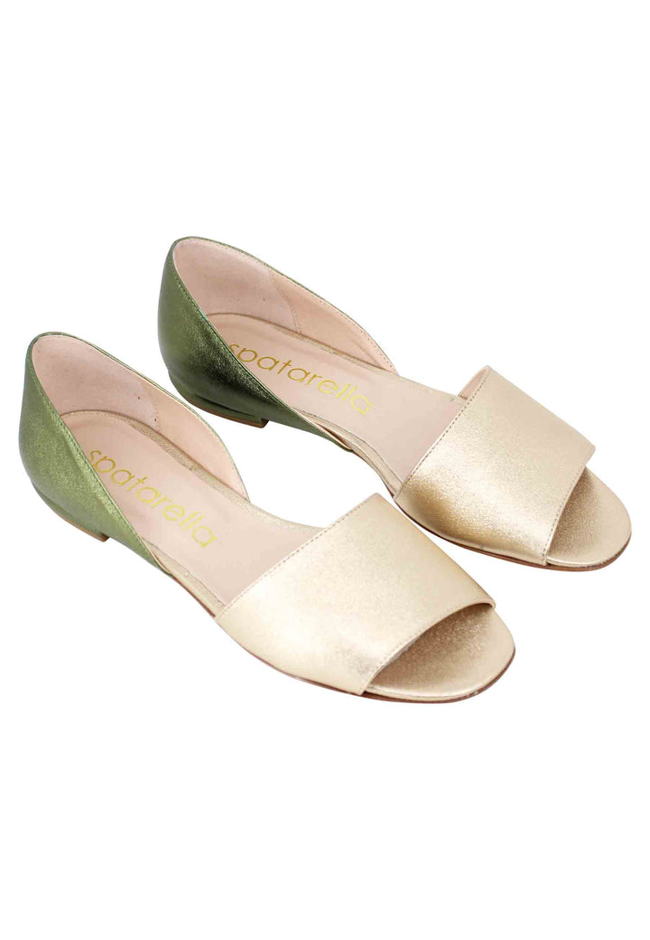 Spatarella Sandali Bassi Donna Bicolore In Pelle Oro E Verde