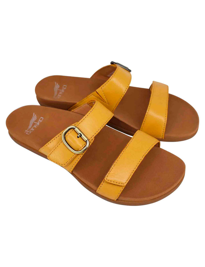 Spatarella Sandali Bassi Donna In Pelle Gialla Con Fibbia Laterale