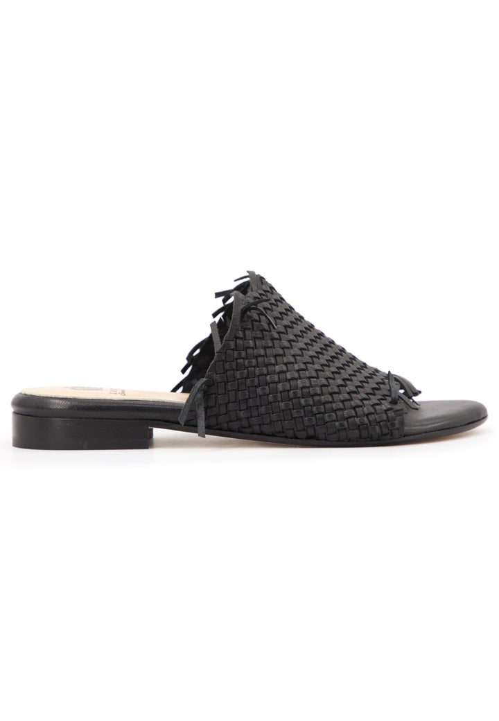 Spatarella Sandali Bassi Donna In Pelle Intrecciata Nera