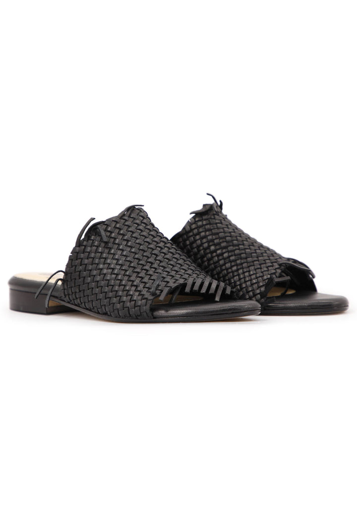 Spatarella Sandali Bassi Donna In Pelle Intrecciata Nera