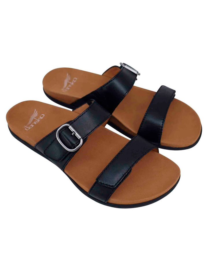 Spatarella Sandali Bassi Donna In Pelle Nera Con Fibbia Laterale