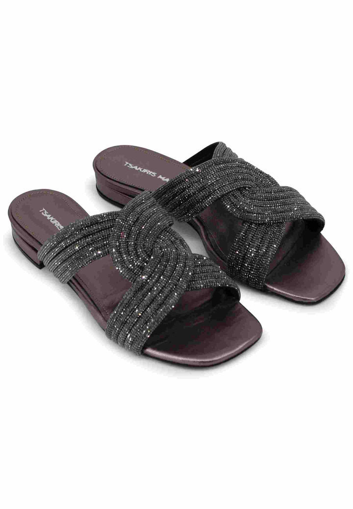 Spatarella Sandali Bassi Donna In Tessuto Nero Laminato