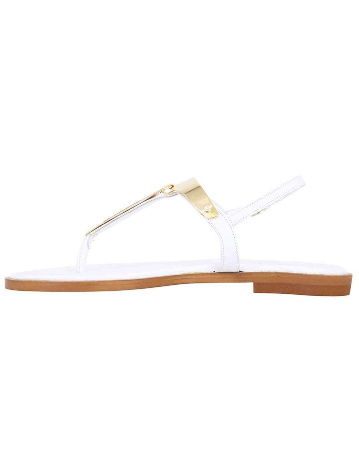 Spatarella Sandali Bassi Donna Infradito In Pelle Bianca Con Placche In Oro