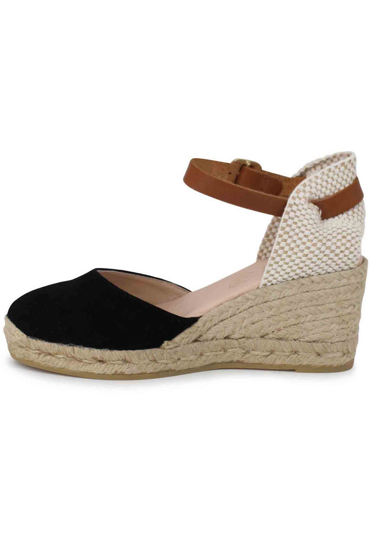 Spatarella Sandali Donna Espadrillas In Camoscio Nero Con Cinturino Alla Caviglia