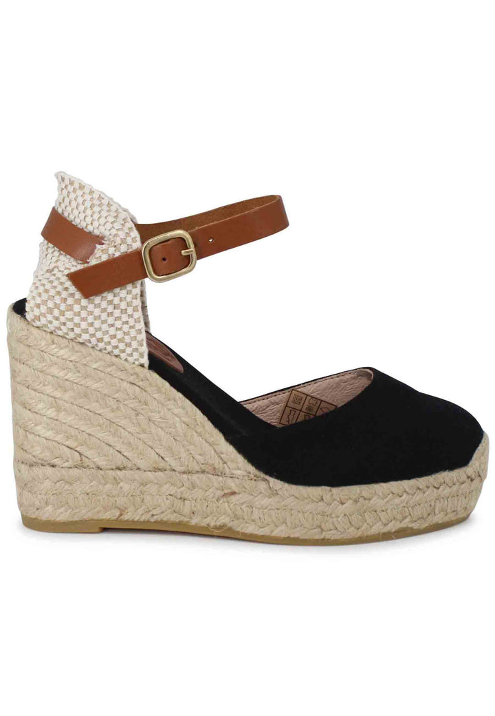 Spatarella Sandali Donna Espadrillas In Canapa Nera Con Cinturino In Pelle
