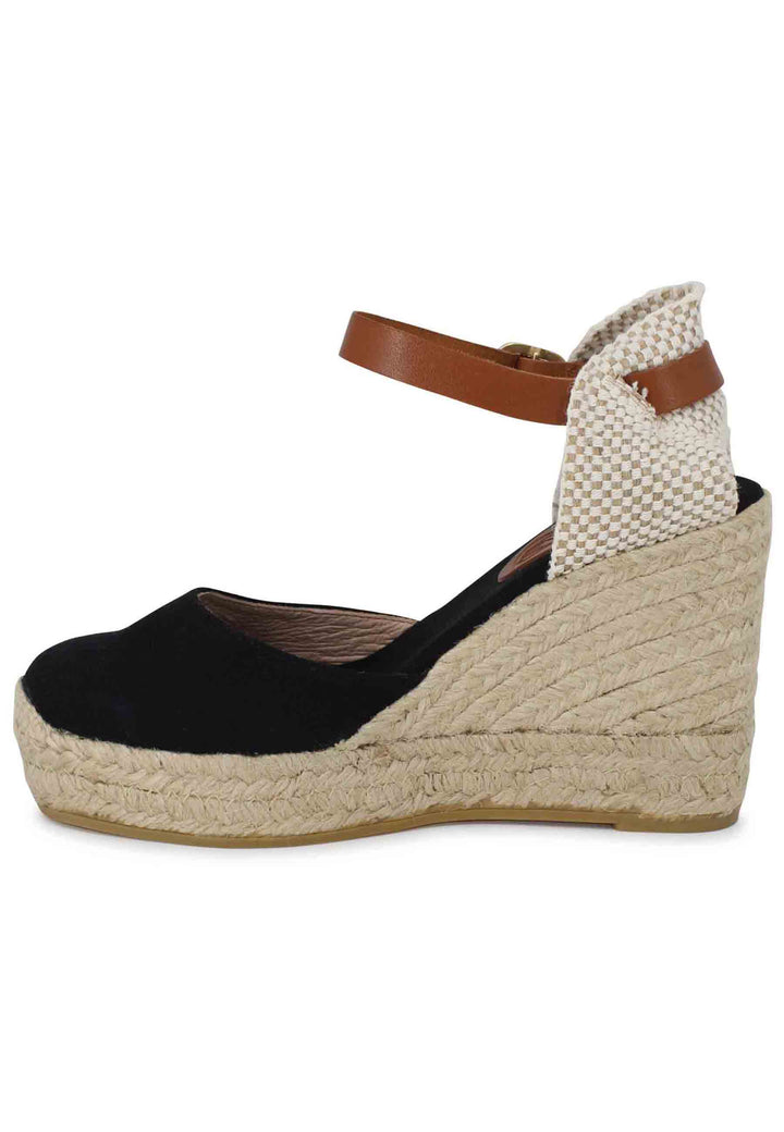 Spatarella Sandali Donna Espadrillas In Canapa Nera Con Cinturino In Pelle