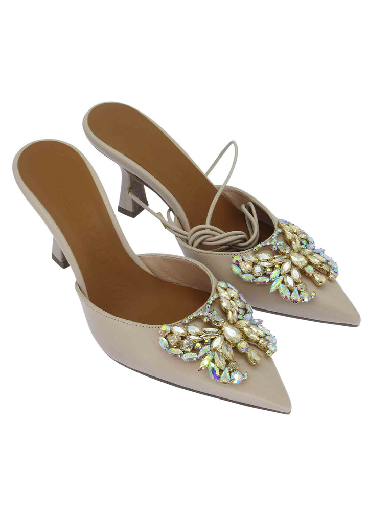 Spatarella Sandali Donna Furie In Pelle Nude Con Gioiello Tacco Alto E Laccetti Alla Caviglia