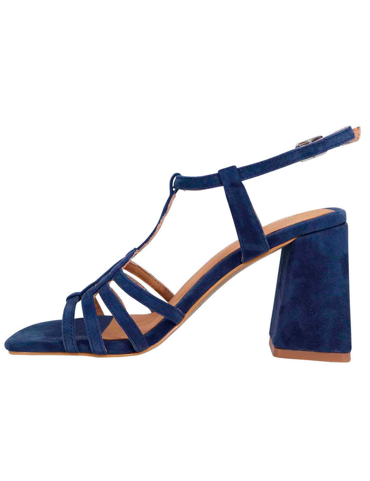 Spatarella Sandali Donna In Camoscio Blu Con Tacco Alto E Punta Quadra