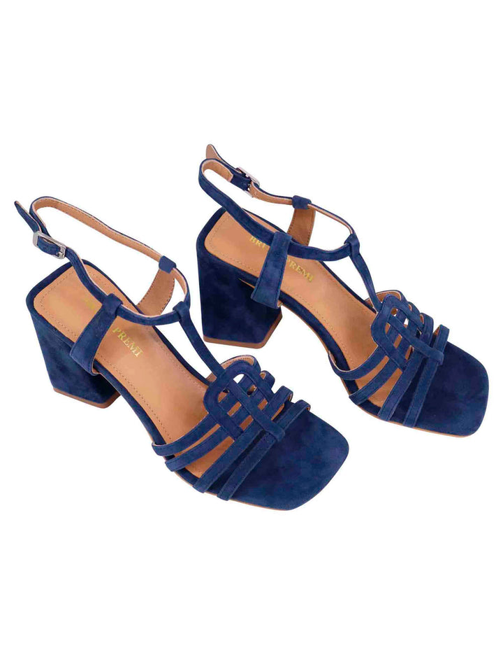 Spatarella Sandali Donna In Camoscio Blu Con Tacco Alto E Punta Quadra