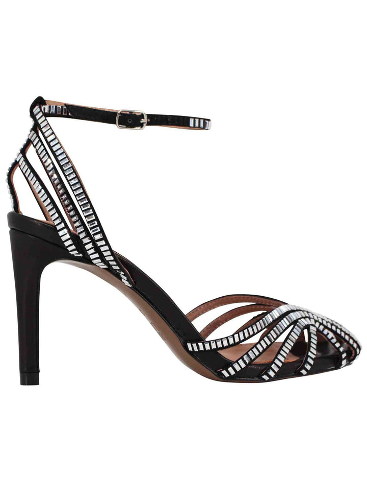 Spatarella Sandali Donna In Camoscio Nero Con Strass E Cinturino Alla Caviglia Tacco Alto Sernik