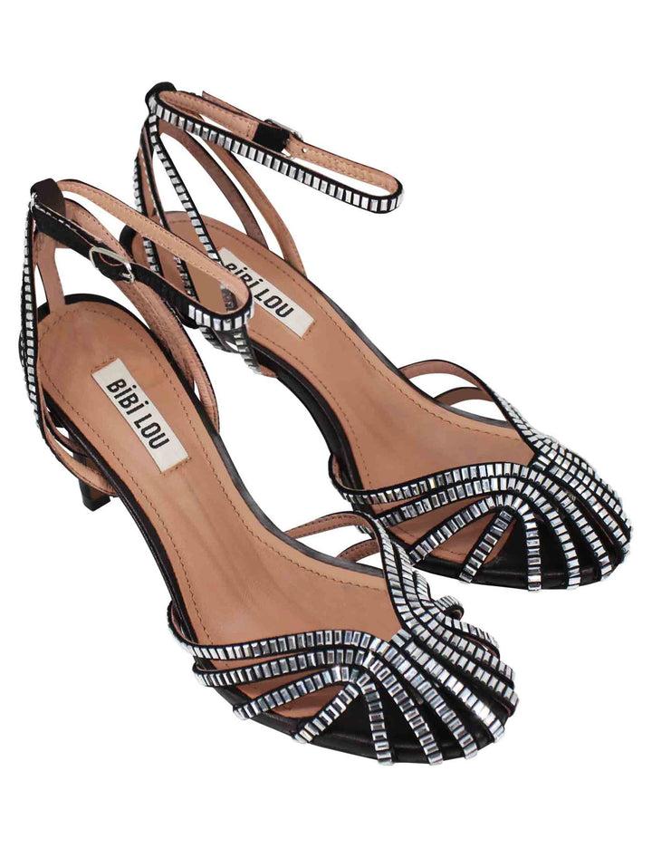 Spatarella Sandali Donna In Camoscio Nero Con Strass E Cinturino Alla Caviglia Tacco Alto Sernik