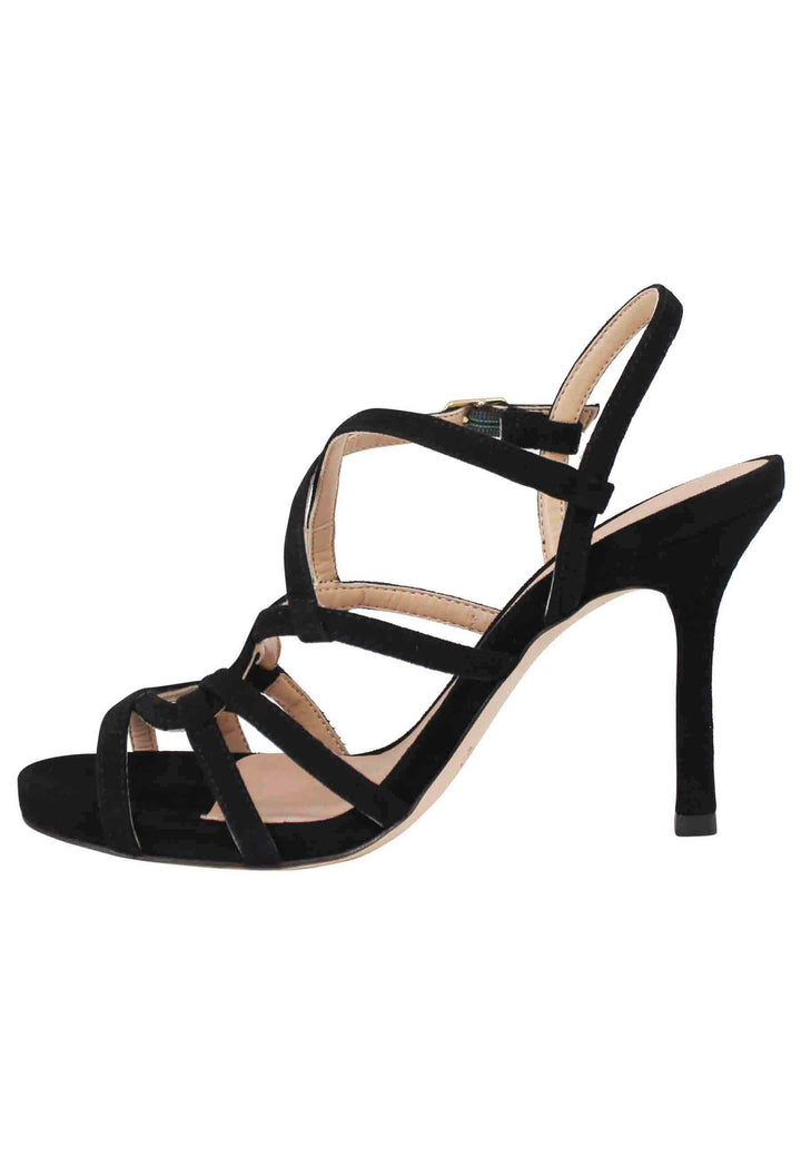 Spatarella Sandali Donna In Camoscio Nero Con Tacco Alto E Cinturino Alla Caviglia