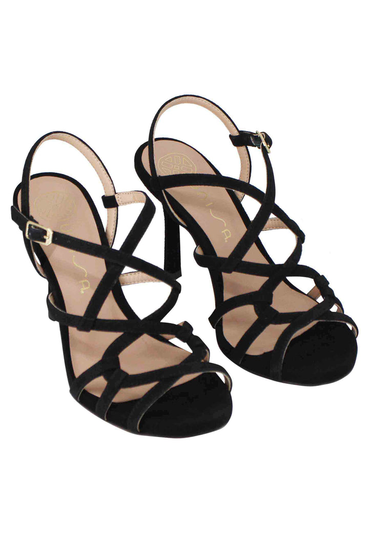 Spatarella Sandali Donna In Camoscio Nero Con Tacco Alto E Cinturino Alla Caviglia