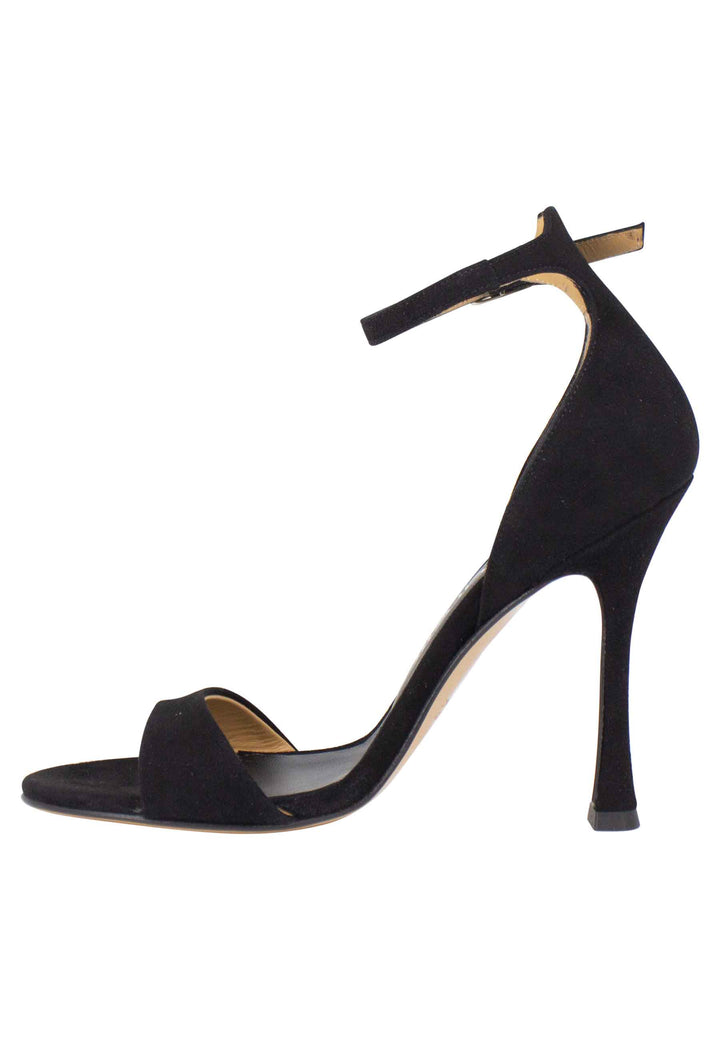 Spatarella Sandali Donna In Camoscio Nero Con Tacco Alto E Cinturino Alla Caviglia