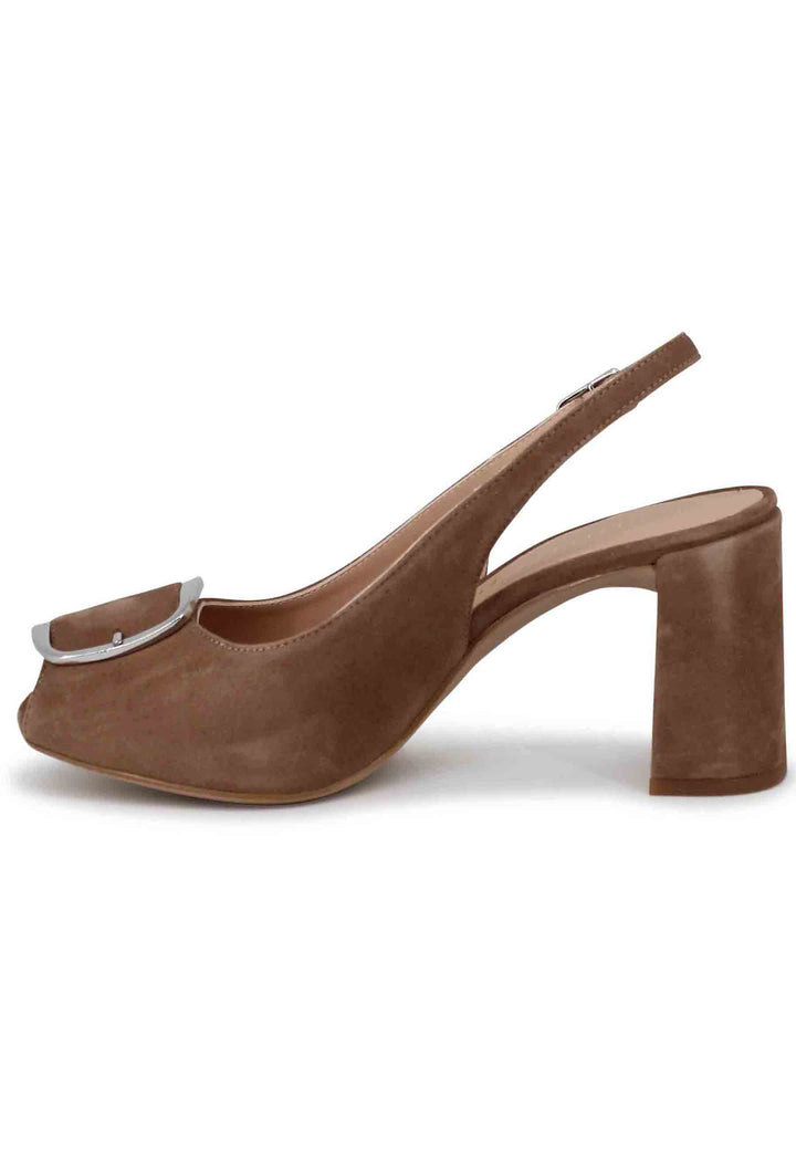 Spatarella Sandali Donna In Camoscio Taupe Con Fibbia