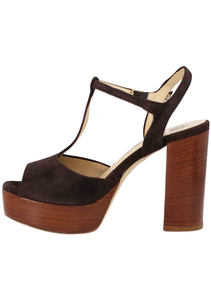 Spatarella Sandali Donna In Camoscio Testa Di Moro Con Cinturino Tacco Alto E Plateau