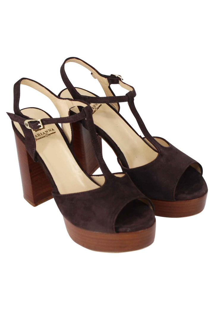 Spatarella Sandali Donna In Camoscio Testa Di Moro Con Cinturino Tacco Alto E Plateau