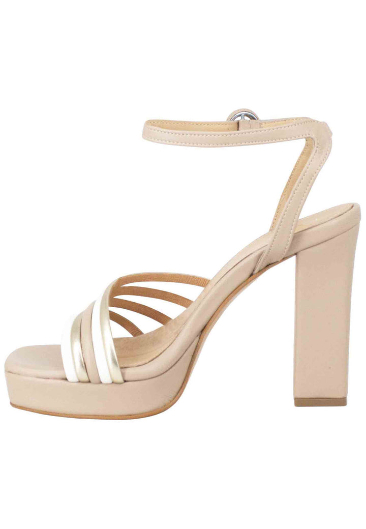 Spatarella Sandali Donna In Eco Pelle Beige Con Cinturino Alla Caviglia Tacco Alto E Plateau