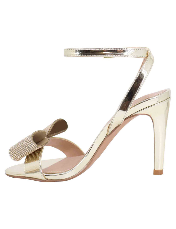 Spatarella Sandali Donna In Eco Pelle Laminata Oro Con Tacco Alto E Strass