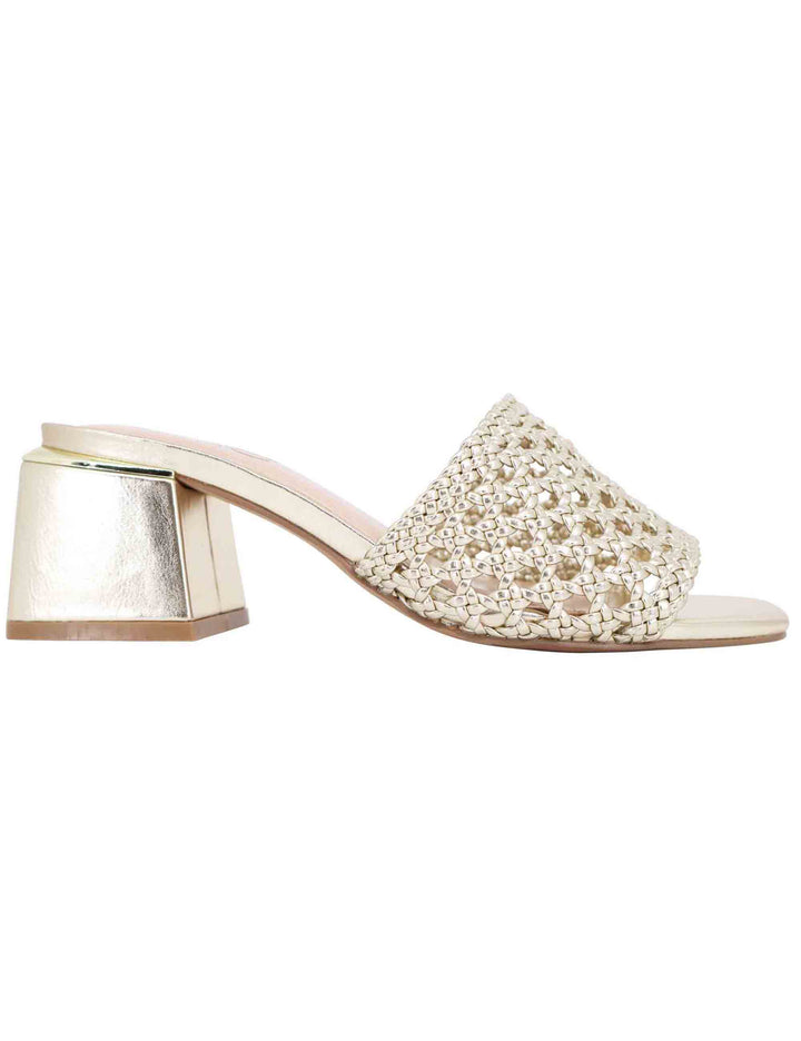 Spatarella Sandali Donna In Eco Pelle Oro Intrecciata Con Punta Quadra