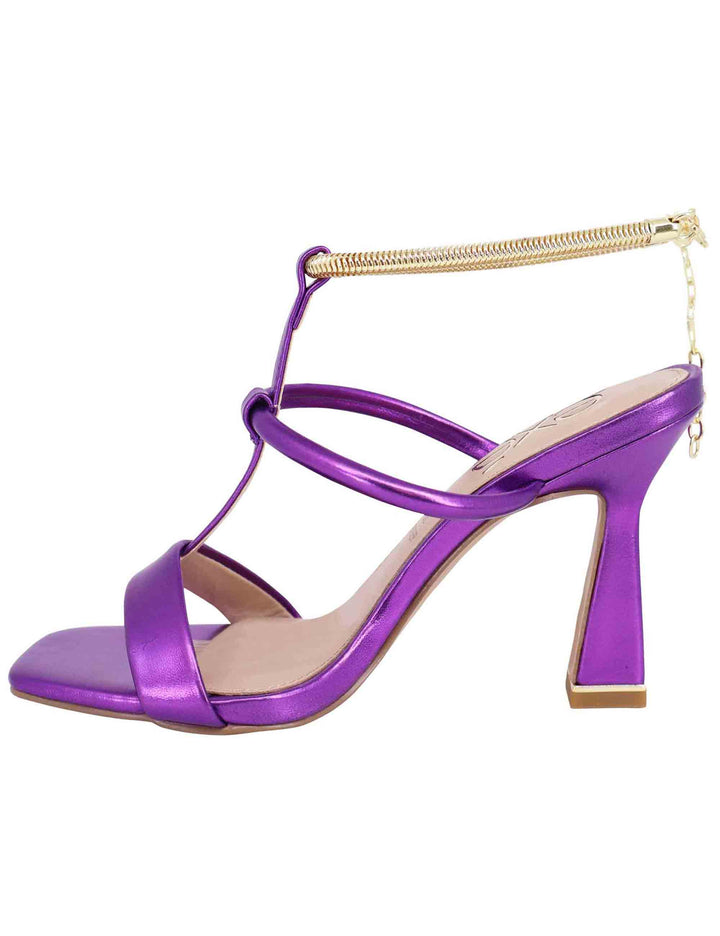 Spatarella Sandali Donna In Eco Pelle Viola Con Tacco Alto E Cavigliera Morbida In Oro