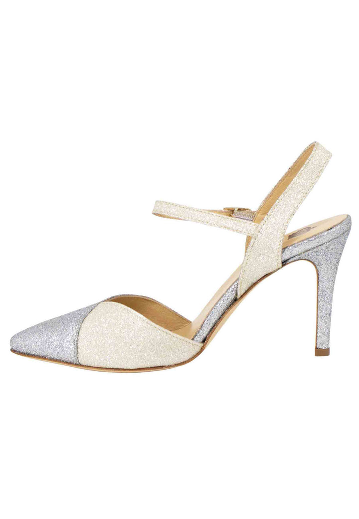 Spatarella Sandali Donna In Glitter Argento Con Cinturino Alla Caviglia