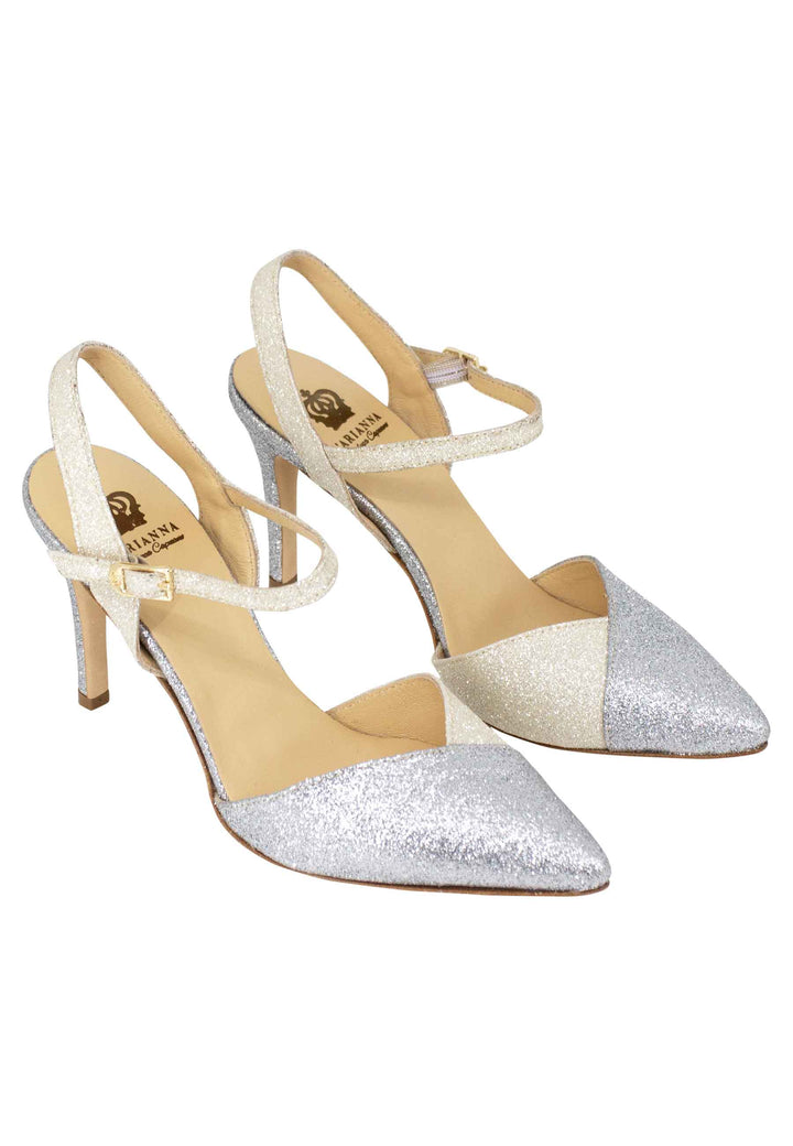 Spatarella Sandali Donna In Glitter Argento Con Cinturino Alla Caviglia