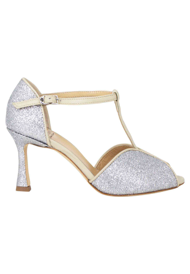 Spatarella Sandali Donna In Glitter E Pelle Argento Con Tacco Alto