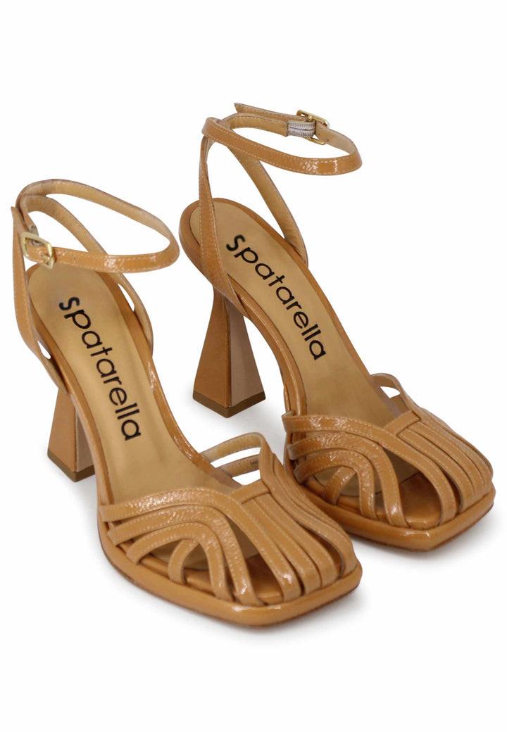 Spatarella Sandali Donna In Naplack Cuoio Con Cinturino Alla Caviglia Tacco Alto E Plateau
