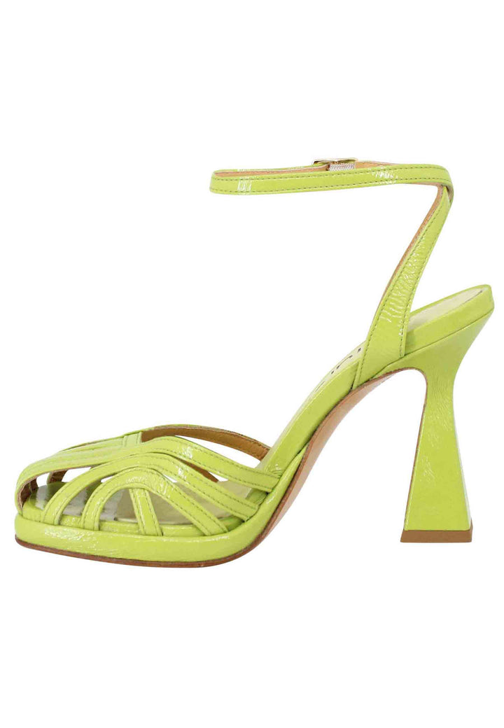 Spatarella Sandali Donna In Naplack Verde Acido Con Cinturino Alla Caviglia Tacco Alto E Plateau