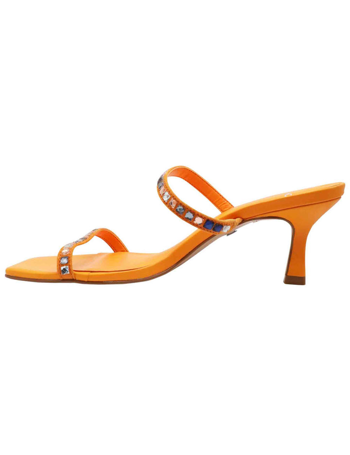 Spatarella Sandali Donna In Pelle Arancione Con Doppia Fascia In Strass E Punta Quadra