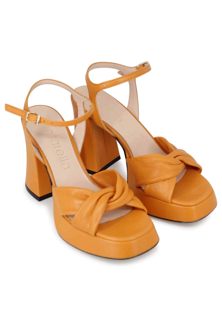 Spatarella Sandali Donna In Pelle Arancione Con Tacco Alto Plateau E Cinturino Alla Caviglia