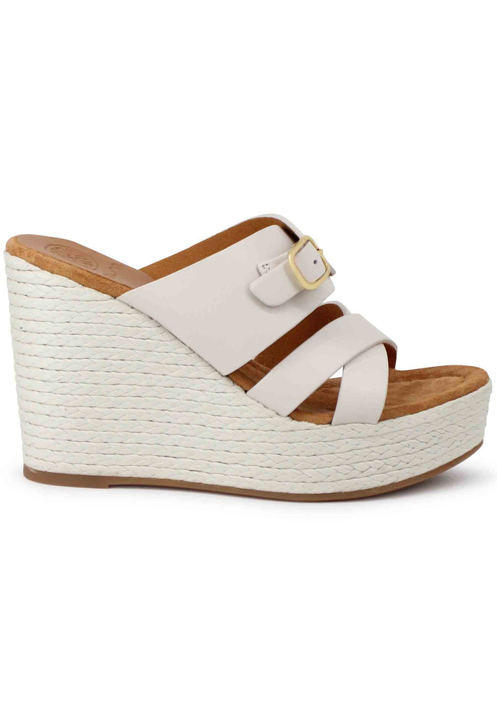 Spatarella Sandali Donna In Pelle Avorio Con Zeppa Alta In Corda