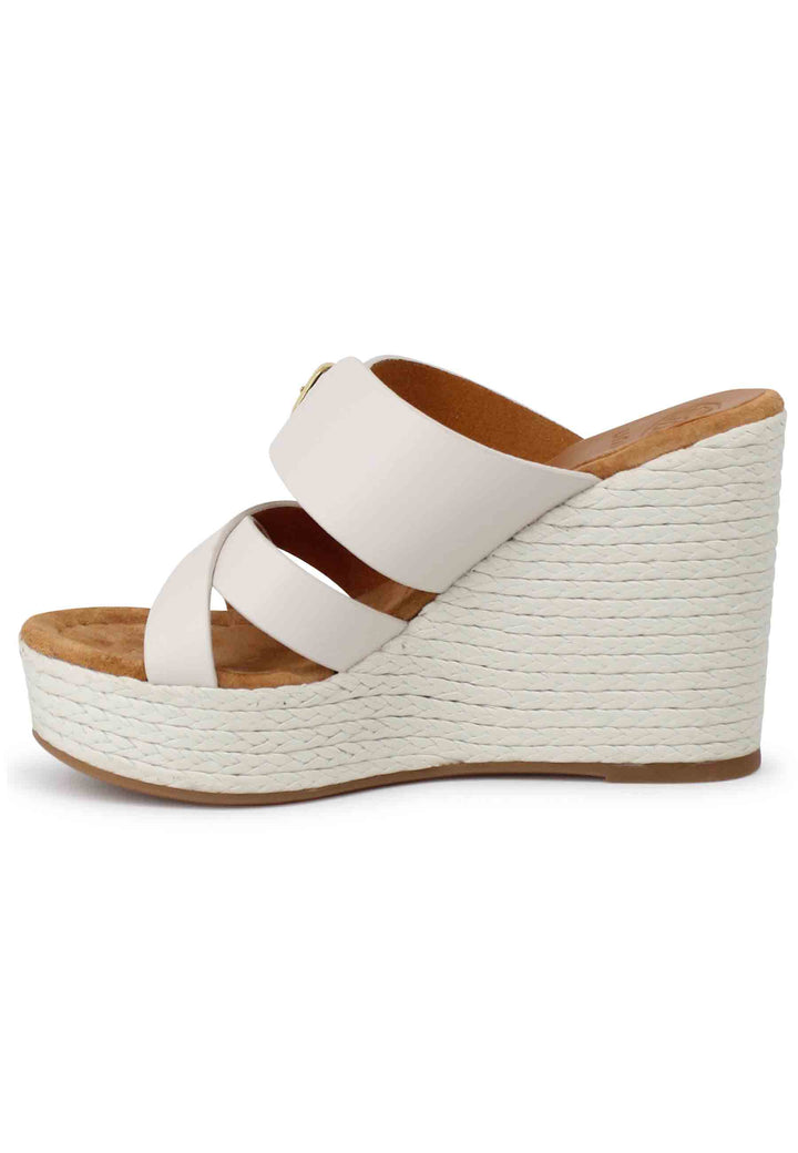 Spatarella Sandali Donna In Pelle Avorio Con Zeppa Alta In Corda