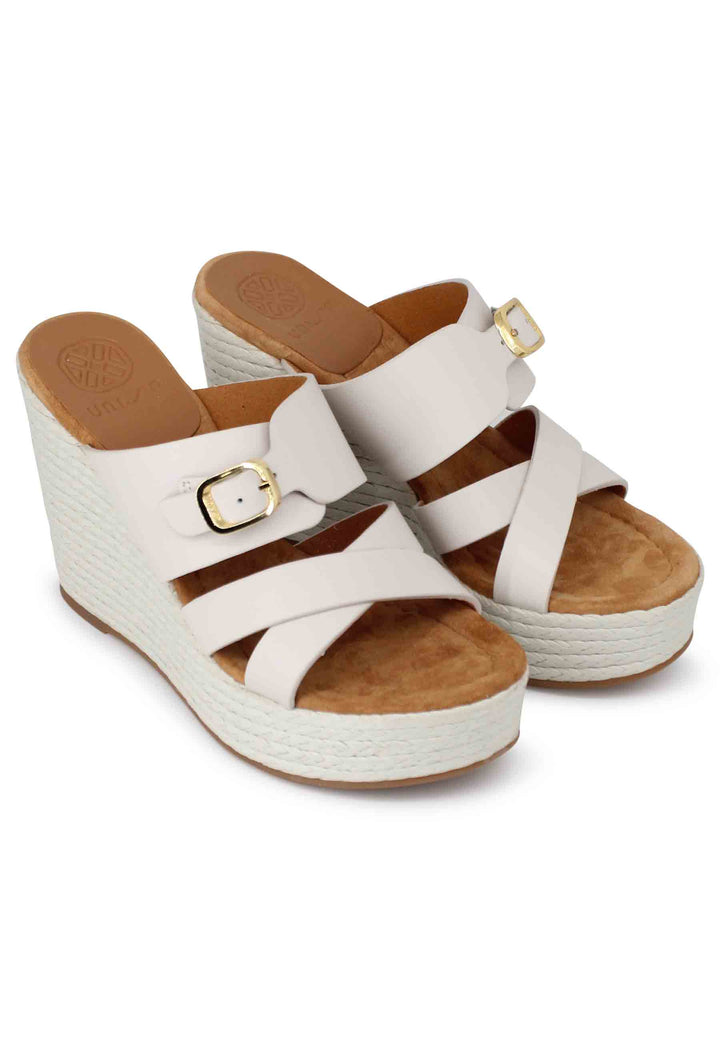 Spatarella Sandali Donna In Pelle Avorio Con Zeppa Alta In Corda