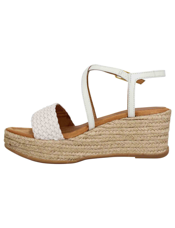 Spatarella Sandali Donna In Pelle Avorio Intrecciata Con Zeppa In Corda