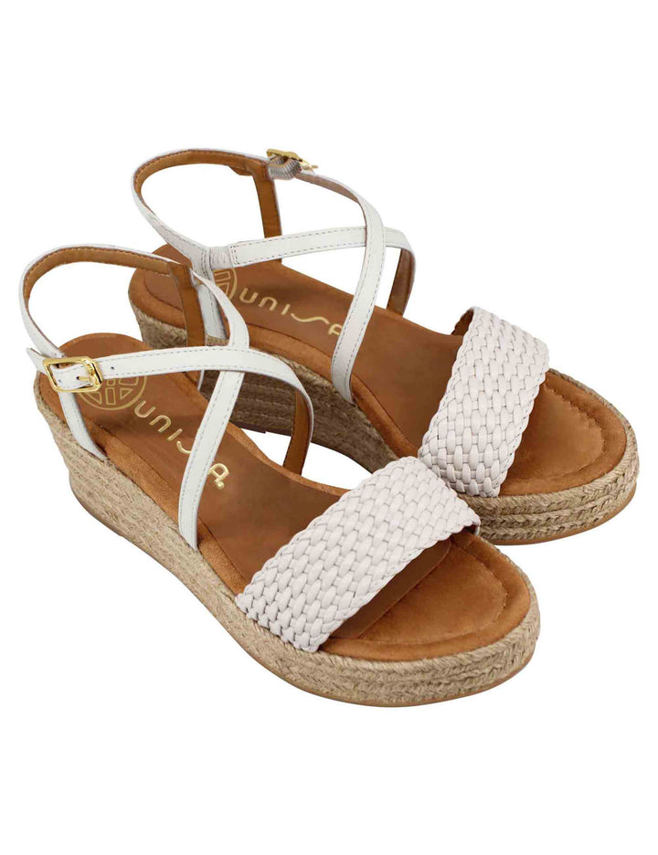 Spatarella Sandali Donna In Pelle Avorio Intrecciata Con Zeppa In Corda