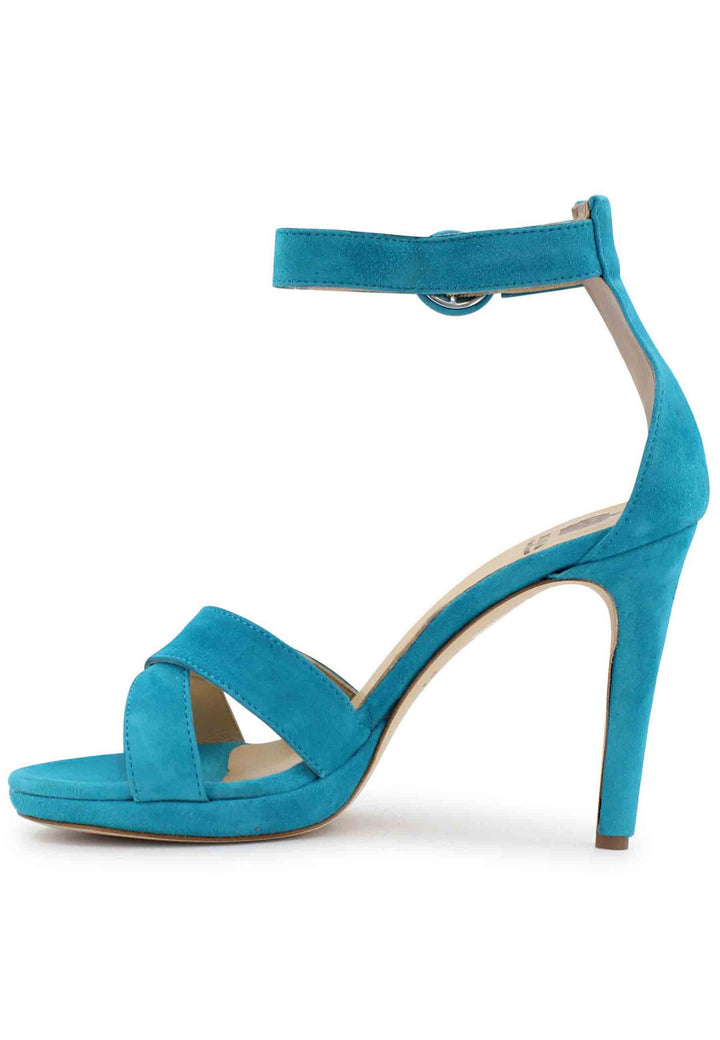 Spatarella Sandali Donna In Pelle Azzurra Con Tacco Alto E Cinturino Alla Caviglia