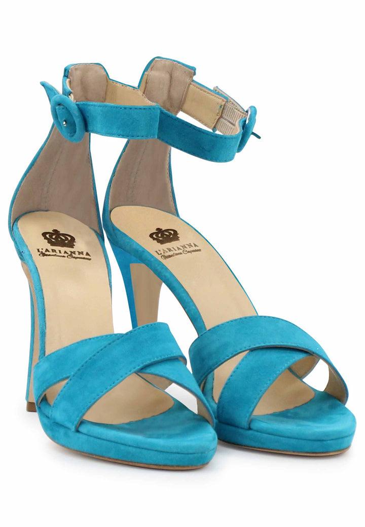 Spatarella Sandali Donna In Pelle Azzurra Con Tacco Alto E Cinturino Alla Caviglia