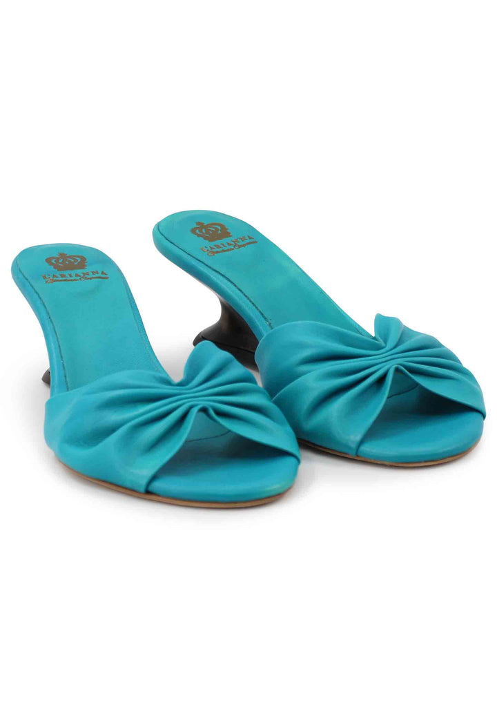 Spatarella Sandali Donna In Pelle Azzurra Con Zeppa Bassa