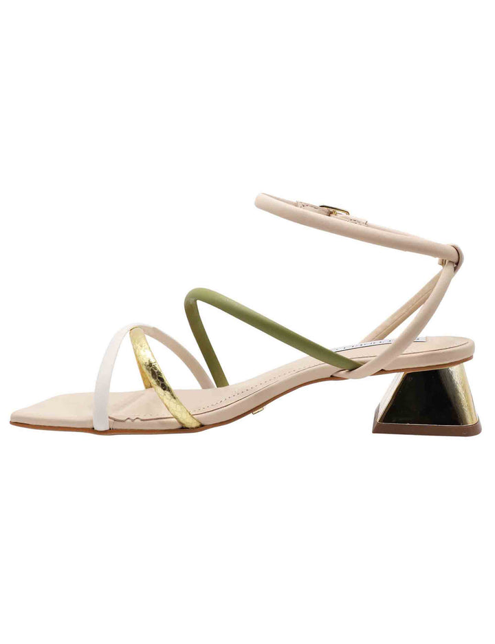 Spatarella Sandali Donna In Pelle Beige Con Doppio Incrocio Cinturino Alla Caviglia E Tacco Gioiello