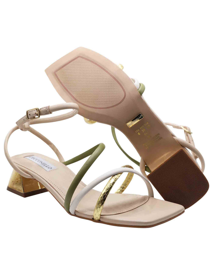 Spatarella Sandali Donna In Pelle Beige Con Doppio Incrocio Cinturino Alla Caviglia E Tacco Gioiello