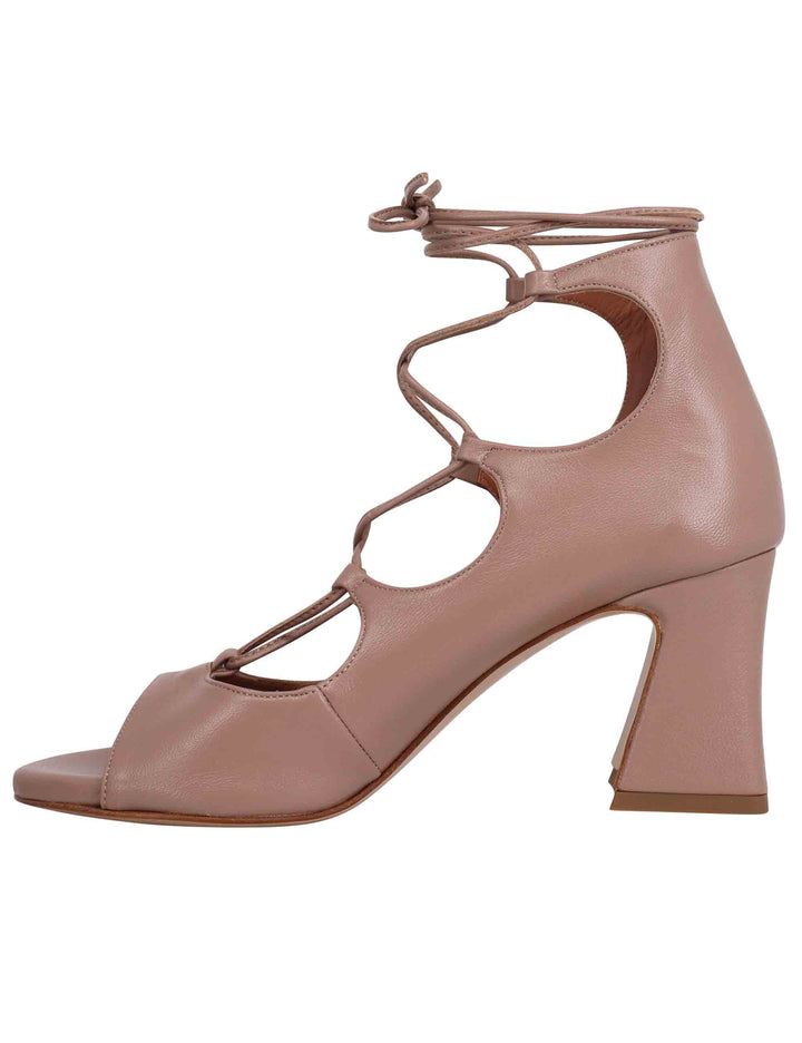 Spatarella Sandali Donna In Pelle Beige Con Lacci Alla Caviglia E Tallone Chiuso